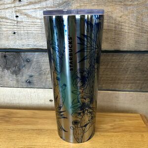 Starbucks Desert Blue Floral Cactus Print Stainless Steel Tumbler Cold Cup 16 Oz